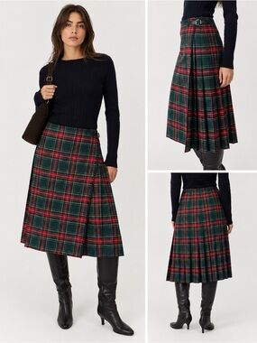 Vintage Deans of Scotland Pure New Wool Tartan Kilt Skirt Plaid Wrap Midi